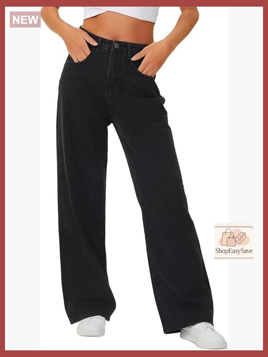 Denim - Baggy High Waisted Wide Leg Jeans Y2K Trendy Loose Fit Denim Pants